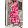 image:imagePRETTYGARDEN Summer Dresses for Women 2026 Casual Floral Boho Midi Sun Dress Puff Short Sleeve Flowy Beach Vacation SundressFloral Rose Red