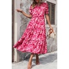 image:imagePRETTYGARDEN Summer Dresses for Women 2026 Casual Floral Boho Midi Sun Dress Puff Short Sleeve Flowy Beach Vacation SundressFloral Rose Red