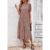 image:imagePRETTYGARDEN Summer Dresses for Women 2026 Casual Floral Boho Midi Sun Dress Puff Short Sleeve Flowy Beach Vacation SundressKhaki Black Leopard