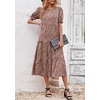image:imagePRETTYGARDEN Summer Dresses for Women 2026 Casual Floral Boho Midi Sun Dress Puff Short Sleeve Flowy Beach Vacation SundressKhaki Black Leopard