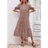 image:imagePRETTYGARDEN Summer Dresses for Women 2026 Casual Floral Boho Midi Sun Dress Puff Short Sleeve Flowy Beach Vacation SundressKhaki Black Leopard