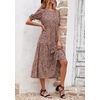 image:imagePRETTYGARDEN Summer Dresses for Women 2026 Casual Floral Boho Midi Sun Dress Puff Short Sleeve Flowy Beach Vacation SundressKhaki Black Leopard