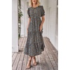 image:imagePRETTYGARDEN Summer Dresses for Women 2026 Casual Floral Boho Midi Sun Dress Puff Short Sleeve Flowy Beach Vacation SundressNavy Floral