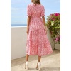image:imagePRETTYGARDEN Summer Dresses for Women 2026 Casual Floral Boho Midi Sun Dress Puff Short Sleeve Flowy Beach Vacation SundressPink Red Floral