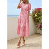 image:imagePRETTYGARDEN Summer Dresses for Women 2026 Casual Floral Boho Midi Sun Dress Puff Short Sleeve Flowy Beach Vacation SundressPink Red Floral
