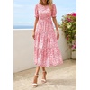 image:imagePRETTYGARDEN Summer Dresses for Women 2026 Casual Floral Boho Midi Sun Dress Puff Short Sleeve Flowy Beach Vacation SundressPink Red Floral