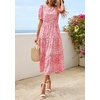 image:imagePRETTYGARDEN Summer Dresses for Women 2026 Casual Floral Boho Midi Sun Dress Puff Short Sleeve Flowy Beach Vacation SundressPink Red Floral