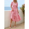 image:imagePRETTYGARDEN Summer Dresses for Women 2026 Casual Floral Boho Midi Sun Dress Puff Short Sleeve Flowy Beach Vacation SundressPink Red Floral