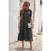 image:imagePRETTYGARDEN Summer Dresses for Women 2026 Casual Floral Boho Midi Sun Dress Puff Short Sleeve Flowy Beach Vacation SundressPolk Black