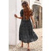 image:imagePRETTYGARDEN Summer Dresses for Women 2026 Casual Floral Boho Midi Sun Dress Puff Short Sleeve Flowy Beach Vacation SundressPolk Black