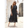 image:imagePRETTYGARDEN Summer Dresses for Women 2026 Casual Floral Boho Midi Sun Dress Puff Short Sleeve Flowy Beach Vacation SundressPolk Black