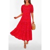 image:imagePRETTYGARDEN Summer Dresses for Women 2026 Casual Floral Boho Midi Sun Dress Puff Short Sleeve Flowy Beach Vacation SundressPrint Red