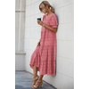 image:imagePRETTYGARDEN Summer Dresses for Women 2026 Casual Floral Boho Midi Sun Dress Puff Short Sleeve Flowy Beach Vacation SundressRed