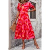 image:imagePRETTYGARDEN Summer Dresses for Women 2026 Casual Floral Boho Midi Sun Dress Puff Short Sleeve Flowy Beach Vacation SundressRed Block