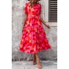 image:imagePRETTYGARDEN Summer Dresses for Women 2026 Casual Floral Boho Midi Sun Dress Puff Short Sleeve Flowy Beach Vacation SundressRed Block
