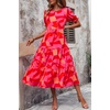 image:imagePRETTYGARDEN Summer Dresses for Women 2026 Casual Floral Boho Midi Sun Dress Puff Short Sleeve Flowy Beach Vacation SundressRed Block