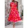 image:imagePRETTYGARDEN Summer Dresses for Women 2026 Casual Floral Boho Midi Sun Dress Puff Short Sleeve Flowy Beach Vacation SundressRed Block