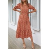 image:imagePRETTYGARDEN Summer Dresses for Women 2026 Casual Floral Boho Midi Sun Dress Puff Short Sleeve Flowy Beach Vacation SundressRed Orange Floral
