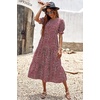 image:imagePRETTYGARDEN Summer Dresses for Women 2026 Casual Floral Boho Midi Sun Dress Puff Short Sleeve Flowy Beach Vacation SundressRed White
