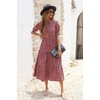 image:imagePRETTYGARDEN Summer Dresses for Women 2026 Casual Floral Boho Midi Sun Dress Puff Short Sleeve Flowy Beach Vacation SundressRed White