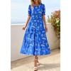 image:imagePRETTYGARDEN Summer Dresses for Women 2026 Casual Floral Boho Midi Sun Dress Puff Short Sleeve Flowy Beach Vacation SundressRoyal Blue White