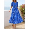 image:imagePRETTYGARDEN Summer Dresses for Women 2026 Casual Floral Boho Midi Sun Dress Puff Short Sleeve Flowy Beach Vacation SundressRoyal Blue White