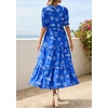 image:imagePRETTYGARDEN Summer Dresses for Women 2026 Casual Floral Boho Midi Sun Dress Puff Short Sleeve Flowy Beach Vacation SundressRoyal Blue White