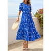 image:imagePRETTYGARDEN Summer Dresses for Women 2026 Casual Floral Boho Midi Sun Dress Puff Short Sleeve Flowy Beach Vacation SundressRoyal Blue White