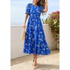 image:imagePRETTYGARDEN Summer Dresses for Women 2026 Casual Floral Boho Midi Sun Dress Puff Short Sleeve Flowy Beach Vacation SundressRoyal Blue White