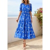 image:imagePRETTYGARDEN Summer Dresses for Women 2026 Casual Floral Boho Midi Sun Dress Puff Short Sleeve Flowy Beach Vacation SundressRoyal Blue White