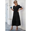 image:imagePRETTYGARDEN Summer Dresses for Women 2026 Casual Floral Boho Midi Sun Dress Puff Short Sleeve Flowy Beach Vacation SundressSolid Black