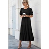 image:imagePRETTYGARDEN Summer Dresses for Women 2026 Casual Floral Boho Midi Sun Dress Puff Short Sleeve Flowy Beach Vacation SundressSolid Black