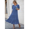 image:imagePRETTYGARDEN Summer Dresses for Women 2026 Casual Floral Boho Midi Sun Dress Puff Short Sleeve Flowy Beach Vacation SundressSolid Blue