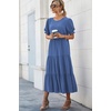 image:imagePRETTYGARDEN Summer Dresses for Women 2026 Casual Floral Boho Midi Sun Dress Puff Short Sleeve Flowy Beach Vacation SundressSolid Blue