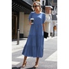 image:imagePRETTYGARDEN Summer Dresses for Women 2026 Casual Floral Boho Midi Sun Dress Puff Short Sleeve Flowy Beach Vacation SundressSolid Blue