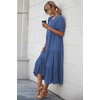 image:imagePRETTYGARDEN Summer Dresses for Women 2026 Casual Floral Boho Midi Sun Dress Puff Short Sleeve Flowy Beach Vacation SundressSolid Blue