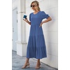 image:imagePRETTYGARDEN Summer Dresses for Women 2026 Casual Floral Boho Midi Sun Dress Puff Short Sleeve Flowy Beach Vacation SundressSolid Blue
