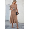 image:imagePRETTYGARDEN Summer Dresses for Women 2026 Casual Floral Boho Midi Sun Dress Puff Short Sleeve Flowy Beach Vacation SundressSolid Dark Khaki