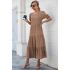 image:imagePRETTYGARDEN Summer Dresses for Women 2026 Casual Floral Boho Midi Sun Dress Puff Short Sleeve Flowy Beach Vacation SundressSolid Dark Khaki