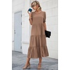 image:imagePRETTYGARDEN Summer Dresses for Women 2026 Casual Floral Boho Midi Sun Dress Puff Short Sleeve Flowy Beach Vacation SundressSolid Dark Khaki