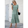 image:imagePRETTYGARDEN Summer Dresses for Women 2026 Casual Floral Boho Midi Sun Dress Puff Short Sleeve Flowy Beach Vacation SundressSolid Green