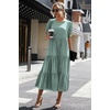 image:imagePRETTYGARDEN Summer Dresses for Women 2026 Casual Floral Boho Midi Sun Dress Puff Short Sleeve Flowy Beach Vacation SundressSolid Green