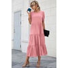 image:imagePRETTYGARDEN Summer Dresses for Women 2026 Casual Floral Boho Midi Sun Dress Puff Short Sleeve Flowy Beach Vacation SundressSolid Grey Pink