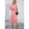 image:imagePRETTYGARDEN Summer Dresses for Women 2026 Casual Floral Boho Midi Sun Dress Puff Short Sleeve Flowy Beach Vacation SundressSolid Grey Pink