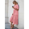 image:imagePRETTYGARDEN Summer Dresses for Women 2026 Casual Floral Boho Midi Sun Dress Puff Short Sleeve Flowy Beach Vacation SundressSolid Grey Pink