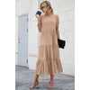 image:imagePRETTYGARDEN Summer Dresses for Women 2026 Casual Floral Boho Midi Sun Dress Puff Short Sleeve Flowy Beach Vacation SundressSolid Khaki