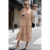 image:imagePRETTYGARDEN Summer Dresses for Women 2026 Casual Floral Boho Midi Sun Dress Puff Short Sleeve Flowy Beach Vacation SundressSolid Khaki