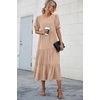 image:imagePRETTYGARDEN Summer Dresses for Women 2026 Casual Floral Boho Midi Sun Dress Puff Short Sleeve Flowy Beach Vacation SundressSolid Khaki
