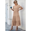 image:imagePRETTYGARDEN Summer Dresses for Women 2026 Casual Floral Boho Midi Sun Dress Puff Short Sleeve Flowy Beach Vacation SundressSolid Khaki