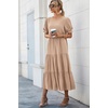 image:imagePRETTYGARDEN Summer Dresses for Women 2026 Casual Floral Boho Midi Sun Dress Puff Short Sleeve Flowy Beach Vacation SundressSolid Khaki